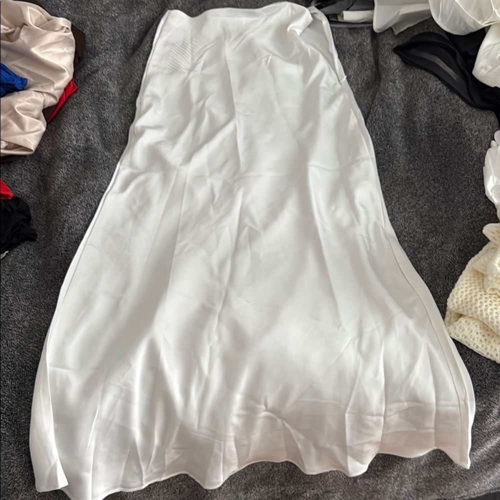 Elegant White Satin Maxi Skirt